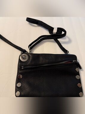 Hammit Black Leather Crossbody/wrislet attachments. Bag with Stud Details